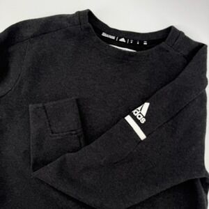 Adidas Womens Crewneck Sweatshirt Dark Grey Heather Logo Sleeve Size M